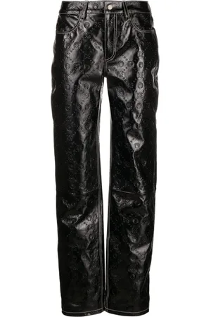 Marine Serre Embossed straight-leg leather trousers