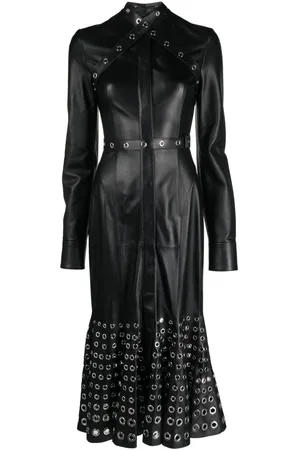 OFF-WHITE Eyelet-embellished leather midi dress