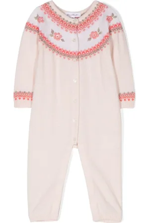 Tartine Et Chocolat Floral-embroidered fine-knit romper