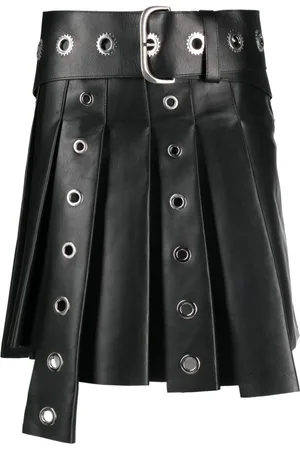 OFF-WHITE Eyelet-embellished asymmetric pleated miniskirt