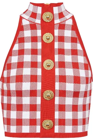 Balmain 5-Button check-pattern crop top