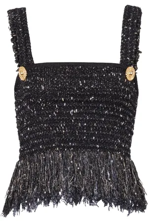 Balmain 2-Button fringe tweed top