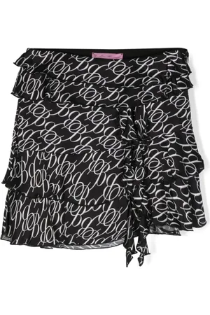 MISS BLUMARINE Monogram-print tiered miniskirt