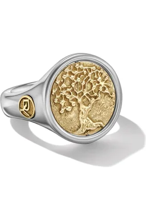 David Yurman 18kt yellow gold and sterling Life and Death Duality signet ring (20mm)