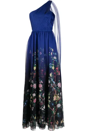Marchesa Notte Floral-print one-shoulder gown