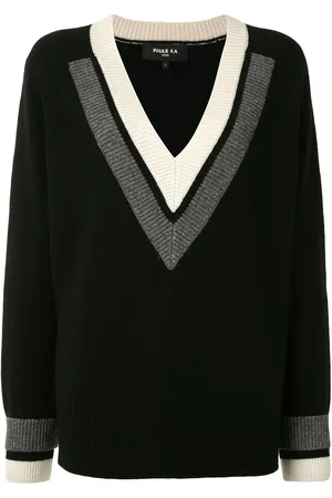 Paule Ka Knitted V-neck panel detail jumper