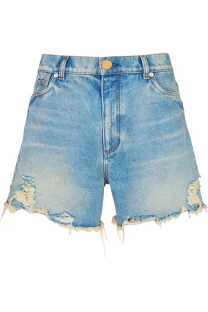 Balmain Mid-rise frayed denim shorts
