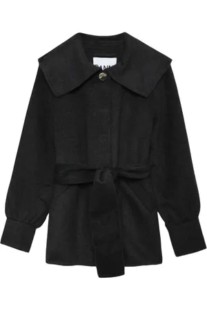 Ganni Belted-waist wool-blend jacket