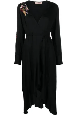 Twin-Set Floral-embroidered crepe wrapdress