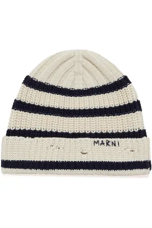 Marni Logo-embroidered striped beanie