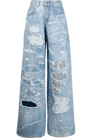 John Richmond Distressed-effect wide-leg jeans