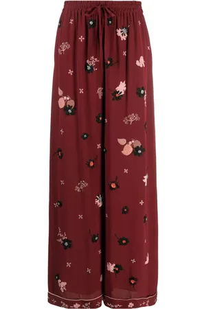 VALENTINO GARAVANI Embroidered-detail silk palazzo pants