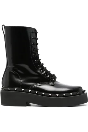 VALENTINO GARAVANI Rockstud-embellished leather lace-up boots