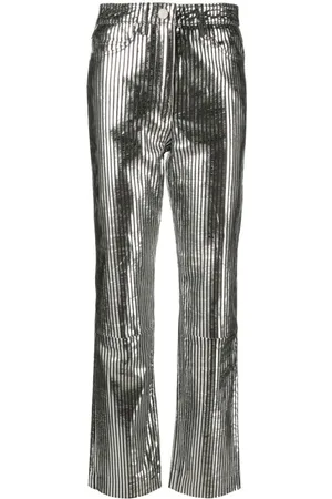 REMAIN Striped straight-leg leather trousers