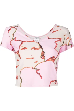 CHANEL 2000 Mademoiselle-print V-neck T-shirt