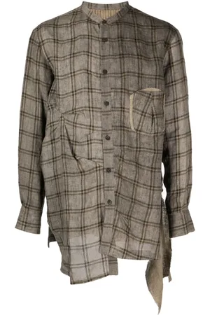 ZIGGY CHEN Check-pattern panelled linen shirt