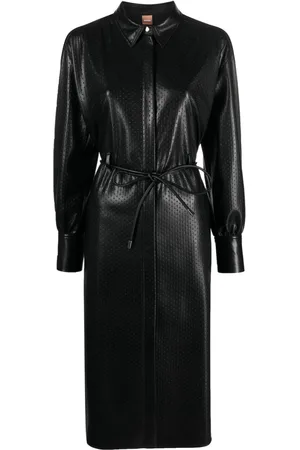 HUGO BOSS Belted faux-leather midi dress