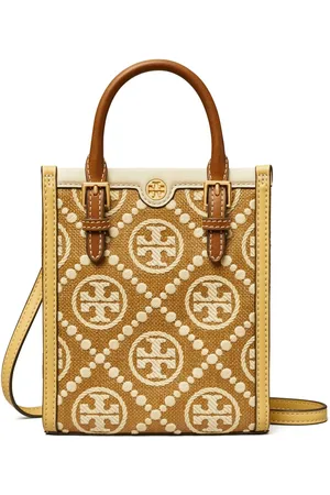 Tory Burch Monogram-pattern raffia tote bag