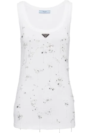 Prada Ribbed-knit embroidered tank top