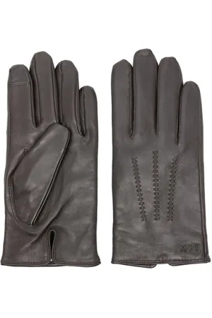 HUGO BOSS Logo-lettering leather gloves