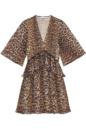 Ganni Leopard-print georgette minidress