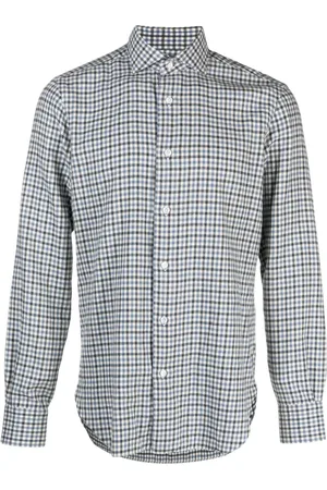 BARBA Fine-check cotton flannel shirt