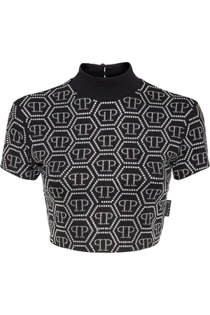 Philipp Plein Crystal-embellished monogram cropped top