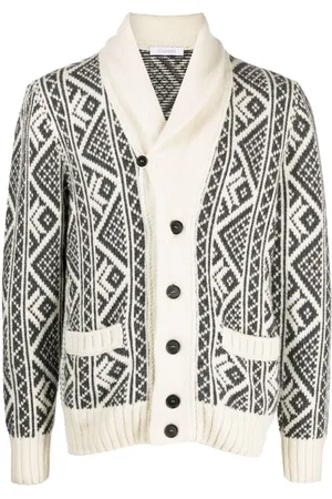 Cruciani Shawl-collar patterned intarsia-knit cardigan