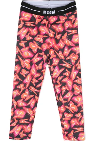 Msgm Logo-waistband butterfly-print leggings