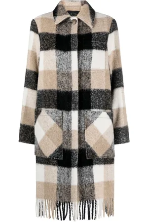 Woolrich Plaid-check fringed-hem coat