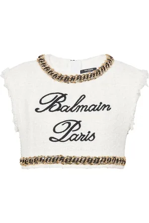 Balmain Signature-embroidered tweed crop top