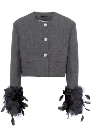 Prada Feather-trim single-breasted wool jacket