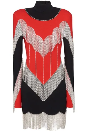 Balmain Fringe-detailing roll-neck dress