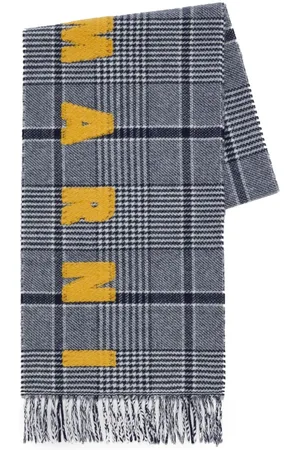 Marni Plaid-check virgin wool fringed scarf