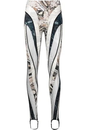 MUGLER Snakeskin-print sheer-tulle panelled leggings
