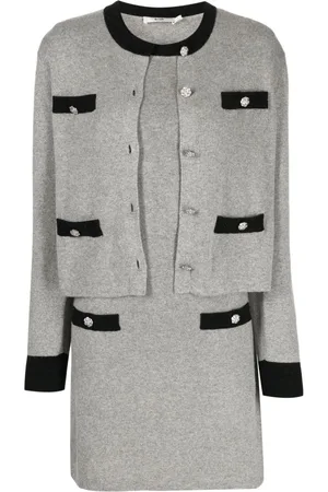 B+AB Crystal-embellished button fine-knit suit skirt