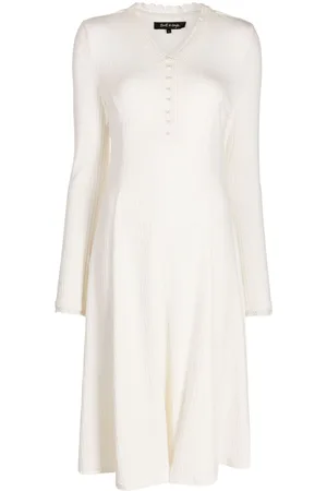 tout a coup Embroidered-trim ribbed-knit flared dress
