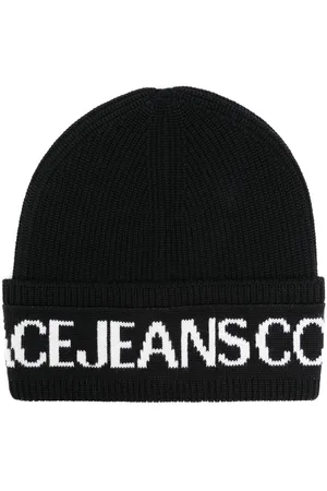 VERSACE Intarsia-knit logo ribbed-knit wool blend beanie