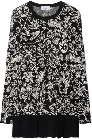 OFF-WHITE Intarsia-knit pleated dress