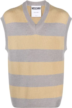 Moschino Logo-patch striped virgin-wool vest