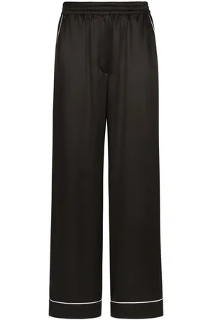Dolce & Gabbana Sheer Stretch Silk Wide Leg Pants In Black