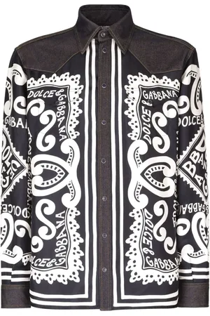 Dolce & Gabbana Graphic-print denim-trim shirt