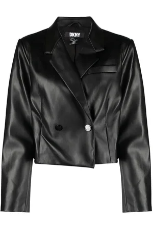 DKNY Double-breasted faux-leather blazer