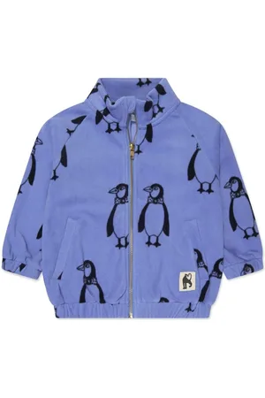 Mini Rodini Penguin-print fleece-texture jacket