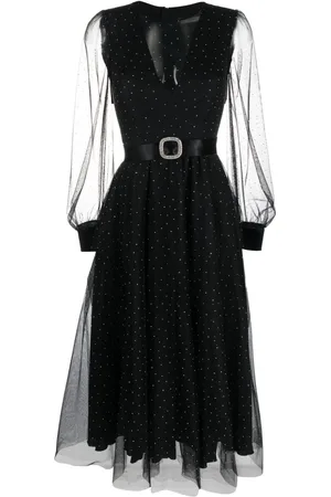 NISSA Crystal-embellished belted-waist dress