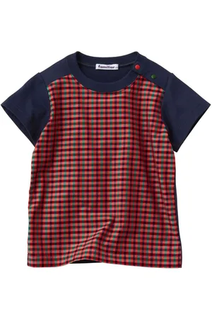 Familiar Gingham-check panel T-shirt