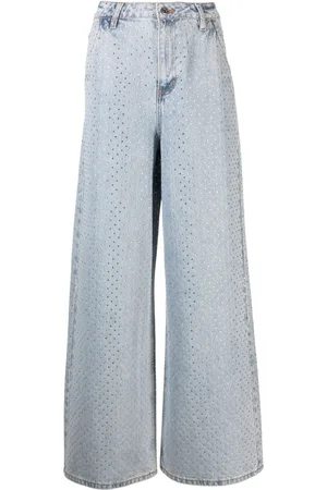 Self-Portrait Rhinestone high-rise wide-leg jeans