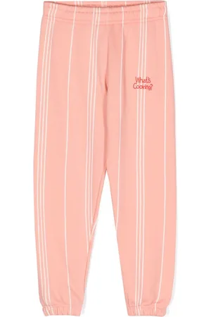 Mini Rodini Slogan-embroidered striped track pants