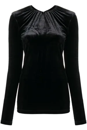 Totême Gathered-neck velvet top