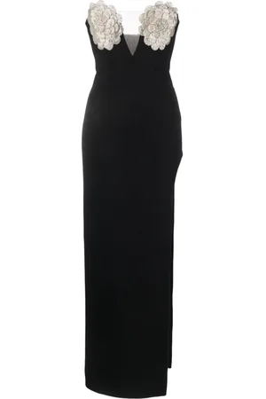 NISSA Floral-appliqué crystal-embellished maxi dress
